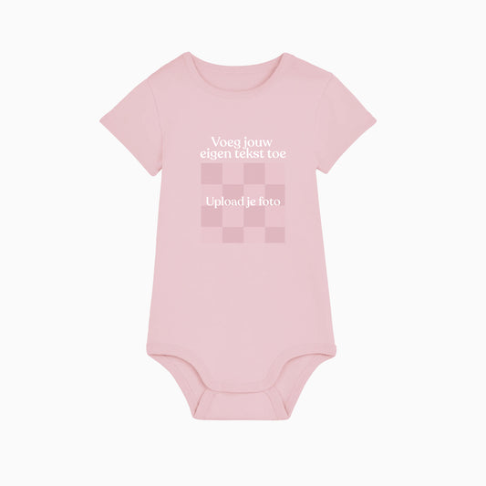 Roze romper met foto en tekst