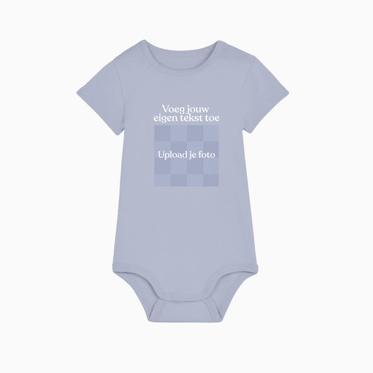 Blauw romper met foto en tekst
